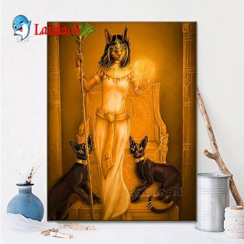Egyptian Pharaoh Warrior Full Square Round Drill 5D DIY Diamond Painting Kits black cats Diamond Embroidery sale Home Decoration