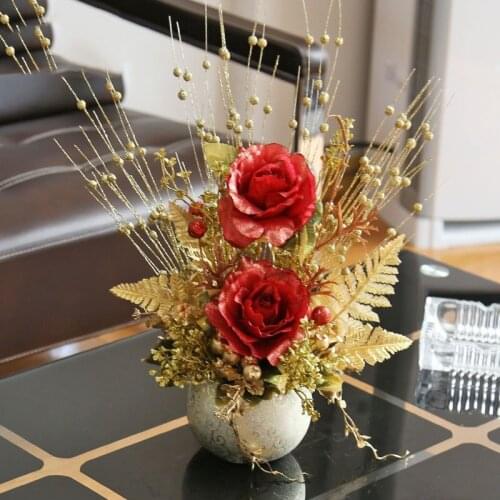 European Vintage Ceramic+Simulation Flowers Ornaments Fengshui Home Livingroom Coffee Table Fake Pot Figurines Crafts Decoration