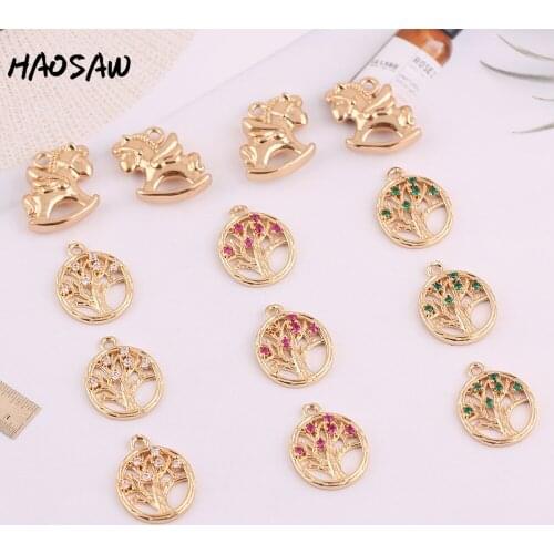 HAOSAW 6Pcs/Lot Crystal Charm/Tree/Colorful Jewelry Accessories/Horse Design/Earring Findings/DIY Jewelry Making/Hand Made