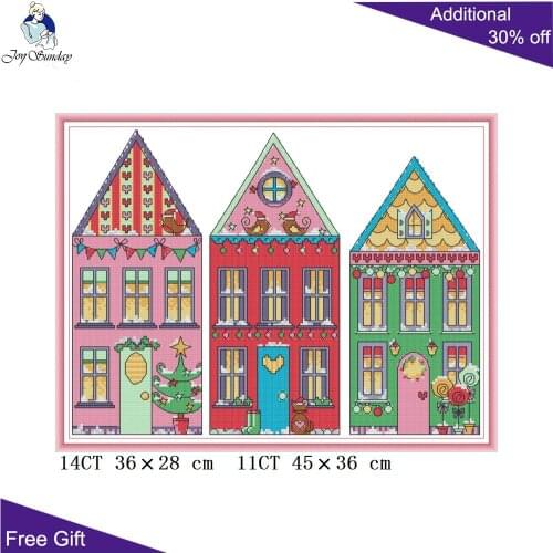 Joy Sunday Rainbow House FA094 Counted and Stamped Home Decor Cute Landscape Needlework Embroidery DIY Cross Stitch kits