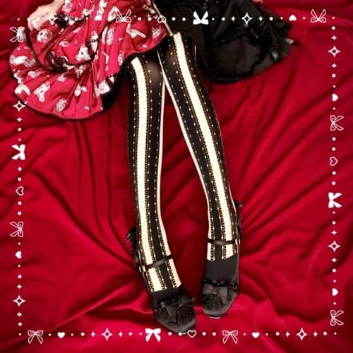 Pantyhose Women Alice Dance Loli Gold Stamp Print Japanese Lolita Soft Sister Stockings Stripe Velvet Socks Girl
