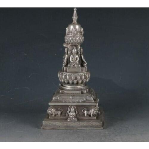 Collection Tibetan Silver Handwork carved Buddha & Pagoda Stupa statues