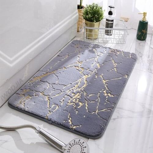 Faux Rabbit Fur Mat Luxury Fluffy Bath Mat Anti-slip With Gold Pattern Water absorbent Soft Bedroom Bedisde Mat Doormat Entrance