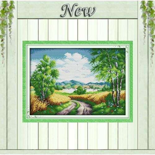 Beautiful Country road rural field Scenery,Counted print on canvas DMC 14CT 11CT DIY Cross Stitch Needlework kits Embroidery Set