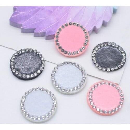 30Pcs/lots 23mm Rhinestone Round Fabric Padded Appliques for Home Decor DIY Fur Ball Headband Hair Clips Jewelry Making Patches