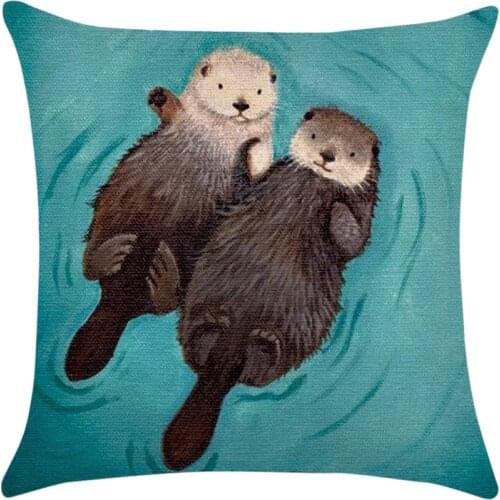 Cute Animal Otter Pillowcase Decorative Throw Pillows Case Cute Animals Otter Cotton Linen Cushion Cover For Sofa Home Decor