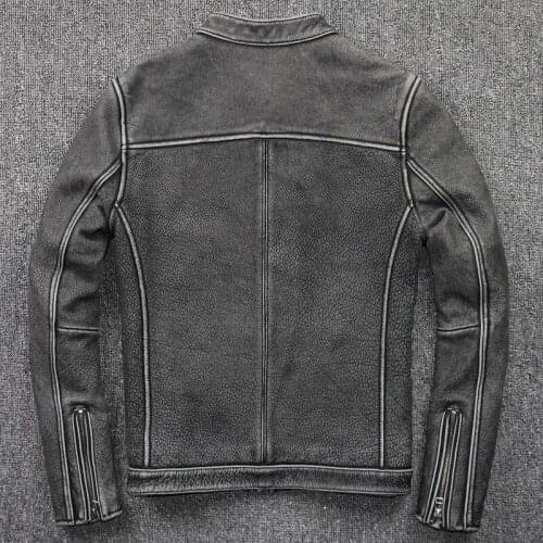 Geniune Leather Jacket Men Cow Leather Coat Blouson Moto Vintage Chaqueta Hombre Plus Size Jaqueta De Couro 805 MF109