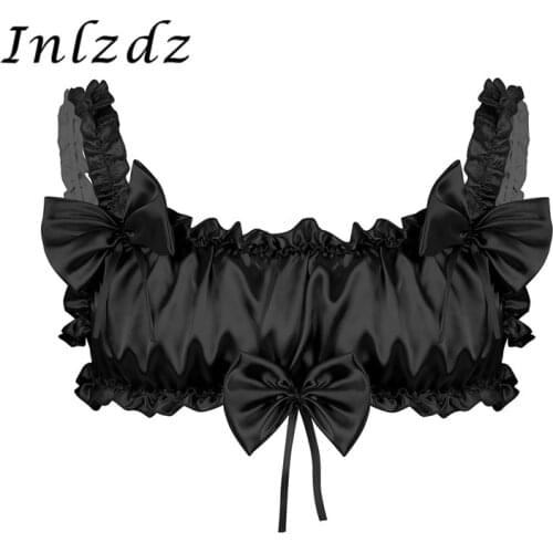 Sissy Bra Mens Crossdresser Satin Gay Bra Top Ruffled Frilly Sexy Underwear Lingerie Sissy Crossdressing Tank Top Gay Homme Bra