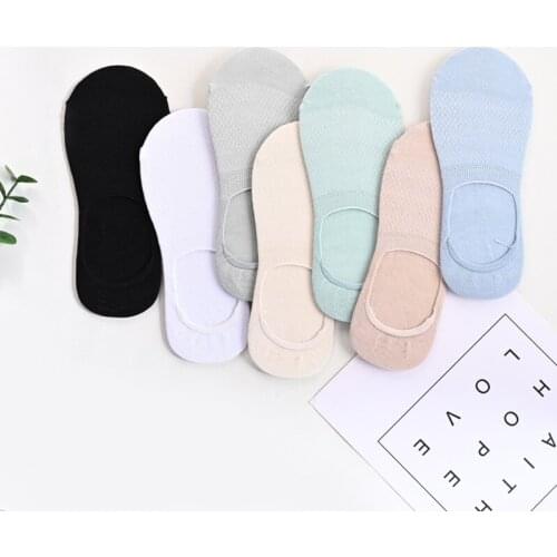 5 Pairs Of New Products Ladies Silicone Non-slip Breathable Invisible Pure Cotton Solid Color Ankle Socks Women Soft Slippers