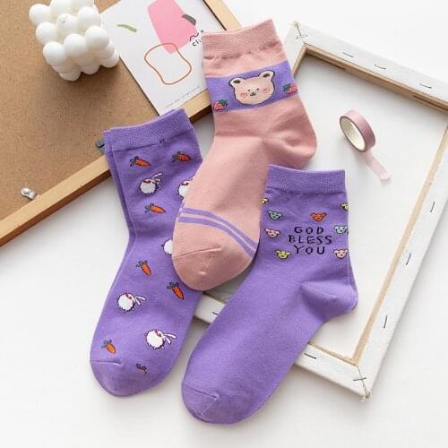 Clearance Sale Japanese Cartoon Aniamls Cute Socks Purple Color Harajuku Retro Crew Socks Fashion Hip Hop Skateboard Woman Socks