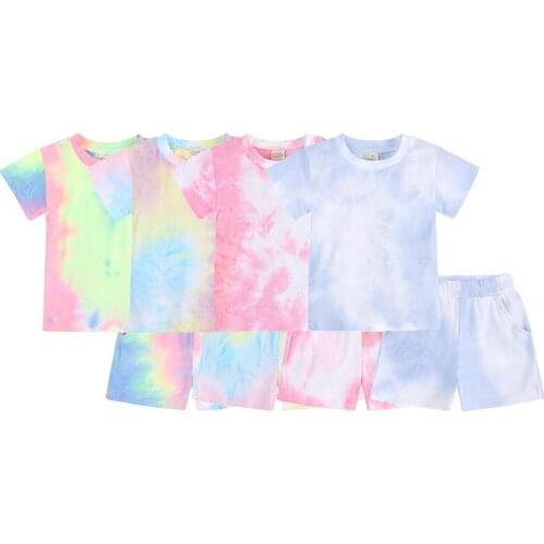 Baby Boy Girl Clothes Tracksuits Outfits Children For Newborn Kids Tie Dye Infant Print O-neck Casual T-shirts+Shorts Loungewear