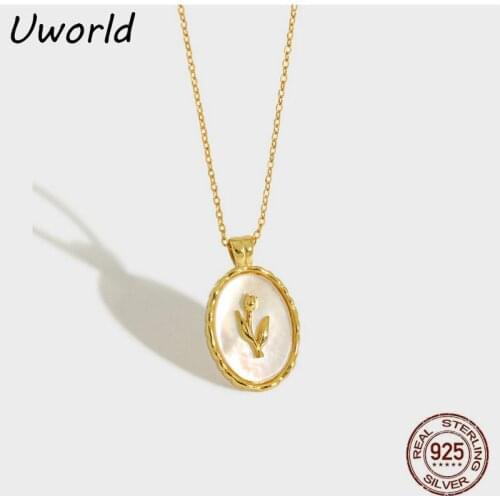 Wholesale Oval Shell Pendant Rose S925 Sterling Silver 18K Gold Plated Leave Design Shell Pendant Necklace