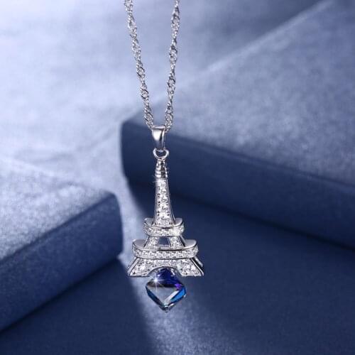 Eiffel Tower Necklace 925 Sterling Silver Crystal Pendant Necklaces Fashion Sterling-Silver-Jewelry Classic Necklaces For Women