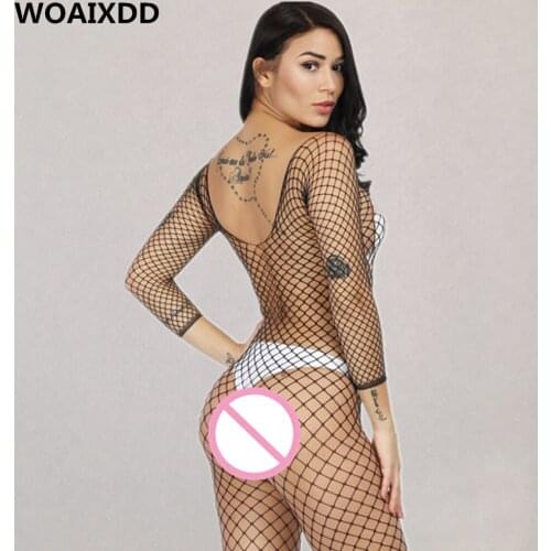 Sexy Mesh Lingerie Women Erotic Halter Fishnet Bodysuit Open Crotch Bodystockings Babydoll Chemises Crotchless Sexy Underwear