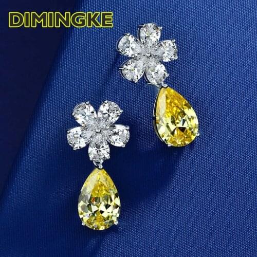 DIMINGKE 10*14MM Yellow High Carbon Diamond Silver Earrings S925 Silver Flower Jewelry Party Lover Birthday Gift