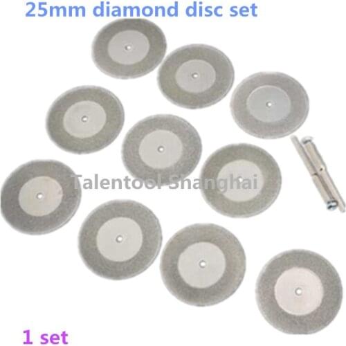 Talentool 25mm Diamond Saw Cutting Cut Off Discs Wheel Blades Gemstones Glass Set Shank Rotary Tool Sheet with 2Pcs Mandrel