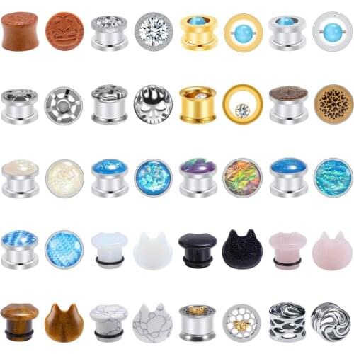 6-25mm Ear Tunnels Plugs Wood Ear Tunnels Stone Plugs and Tunnels Stainless steel Ear Gauges Ear Strecher Expander Body Piercing