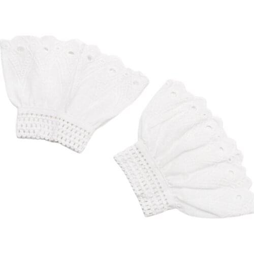 Vintage Womens Pleated Ruffles Decorated Horn Cuffs Hollow Out Embroidery Floral Lace Fake Sleeves Elastic Double Layer