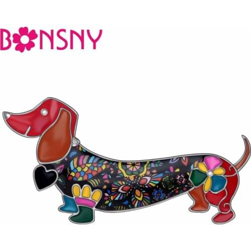 Bonsny Statement Alloy Enamel Smile Dachshund Dog Brooches Clothes Scarf Decoration Jewelry Pin For Women Girls Gift Bijoux