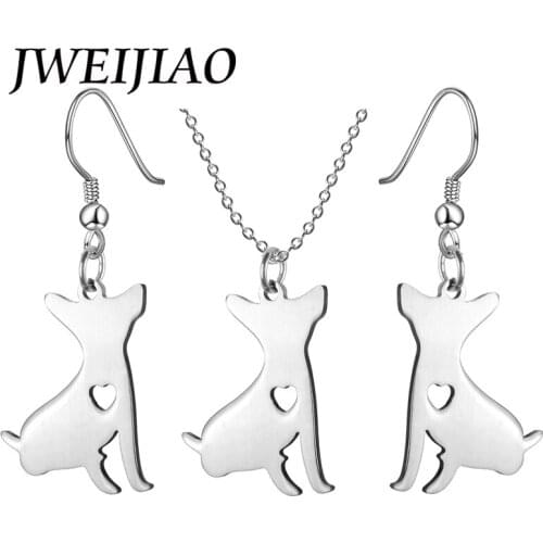JWEIJIAO Cute Little Dog Pendant Jewelry Sets Color Metal Chihuahua Charms Earrings/Necklaces Animal Jewelry Suit Sku05