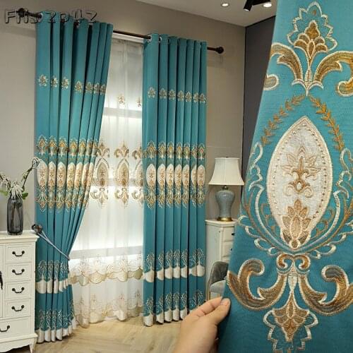 European-style Embroidered Curtain Finished Customized Floor-to-ceiling Windows Shading Curtains for Living Dining Room Bedroom