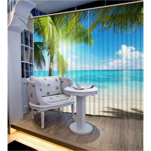 Curtains Coconut tree sea Blackout 3D Curtains For Living Room Bedroom Custom Any size Girls Room Curtains