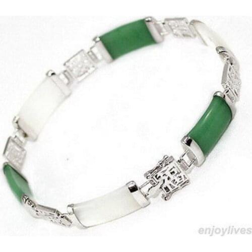 Green White JADE Fortune Luck White Link Clasp Bracelet AAA style Fine jewe Noble 100% Natural JADE