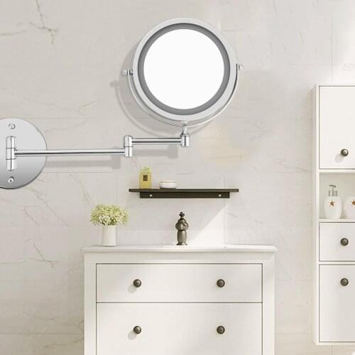 7 inch Bedroom or Bathroom Wall Mounted Makeup Mirror, 1X &10X Magnifying Double Mirror, Touch Button Adjustable LED Light