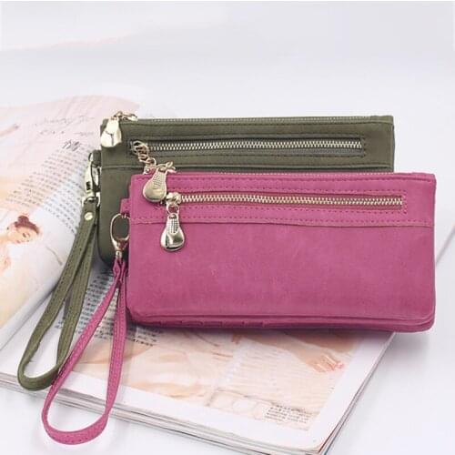 Womens Multifunctional Wallet Wristband Long Purse with 11 Slots Frosted PU Handbag for Cell Phone Banknote Coin Solid