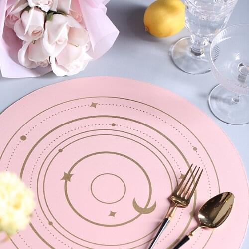 2pcs Round Tableware Pad Placemat Table Mat PU Leather Heat Insulation Non-Slip Placemats Disc Coaster Placemat for Dining Table