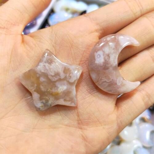 2pcs Natural Snowflake Cherry Blossom Agate Moon Stars Shaped Crystal Gemstone Healing Natural Quartz Crystals