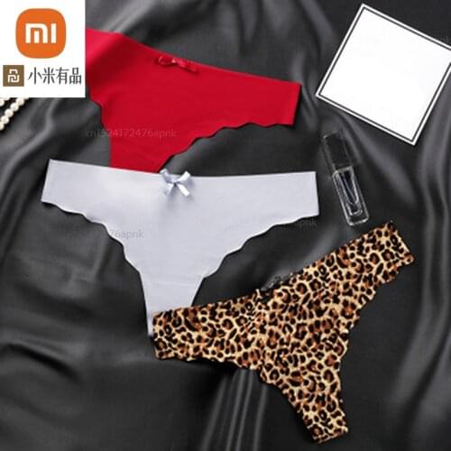 Xiaomi mijia 3pcs Womens cool underwear, sexy thong, wavy edge, ice silk, comfortable low-rise, one-piece seamless briefs