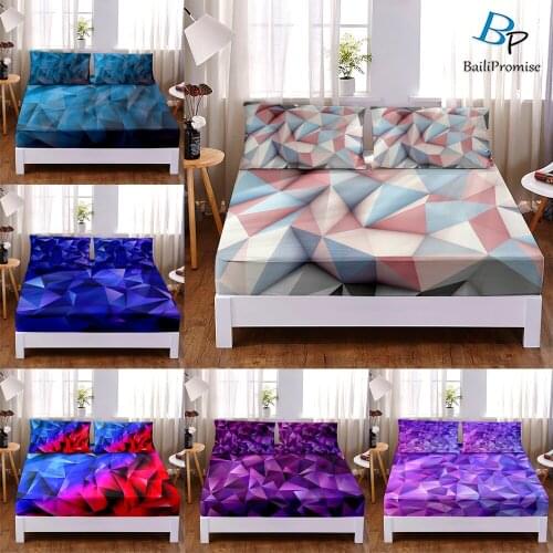 3D Print Gradient Diamond Pattern Fitted Sheet Customize Queen King Size Elastic Band Bed Sheet Home Bedroom Decoration 1pc