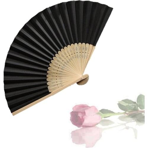 50pcs Vintage Bamboo Paper Folding Hand Held Fan Chinese Dance Pocket Gifts for Party Wedding with Organza Bag Drop Shipping