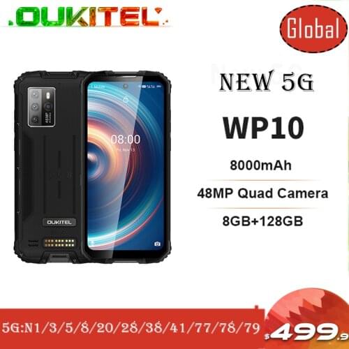 8GB+128GB Global Version 5G Rugged SmartPhone OUKITEL WP10 8000mAh Mobile Phone 48MP Quad Camera 6.67‘’ FHD FullScreen