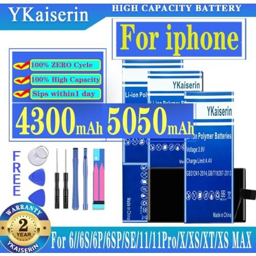 YKaiserin Battery For IPhone 6S 6 X SE 6 Plus 11 Pro XR XS XS 11pro Max High Capacity Batteria Free Tool With Tracking Number