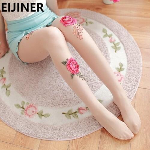 Fishnet Stockings Pantyhose Embroidery Rose Women Flesh-Colored Nylon Fashion Sexy Designer Glitter Tights Seamless Pantyhose