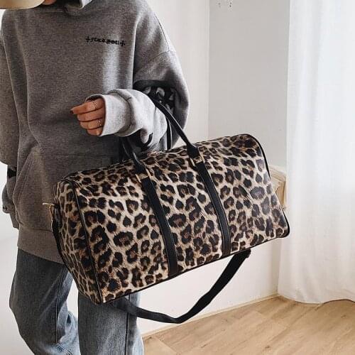 Travel big bag fashion leopard print tide bag large capacity one-shoulder diagonal portable PU leather fitness backpack