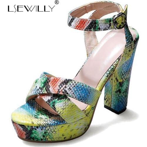 Lsewilly Women Shoes Summer Sandals Mixed Colors Platform Block Heels Ankle Strap Shoes Buckle Super High Heel Sandals Lady
