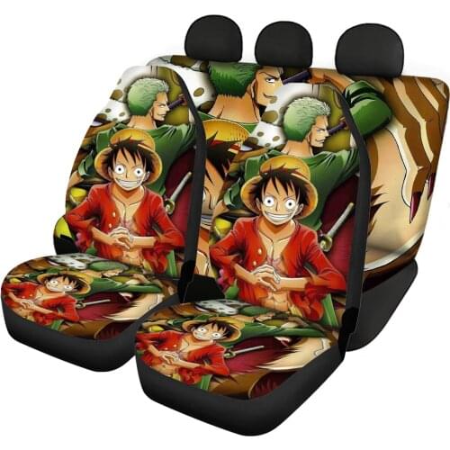 Anime One Piece Luffy Printed 4pcs Car Seat Cover Interior Decor Fit Most Vehicle Cars SUV/Truck Protector Seat Cushion Full Set