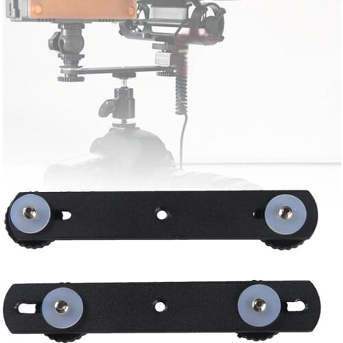 Dual Tripod Hole Double Head Universal Camera Speedlite Light Bracket Mount Holder DSLR Flash Lamp Stand Metal Black 1/4 Screw