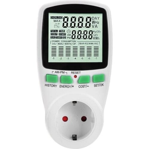 AC Power Meter Digital Wattmeter Energy EU Watt Calculator Monitor Electricity Consumption Measuring Socket Analyzer