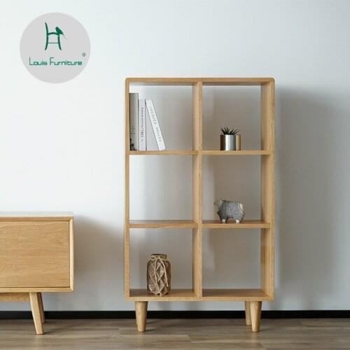 Louis Fashion Nordic Creative Solid Wood Bookcase Floor Small Living Room Log Furniture Modern Minimalist Study Bookcase