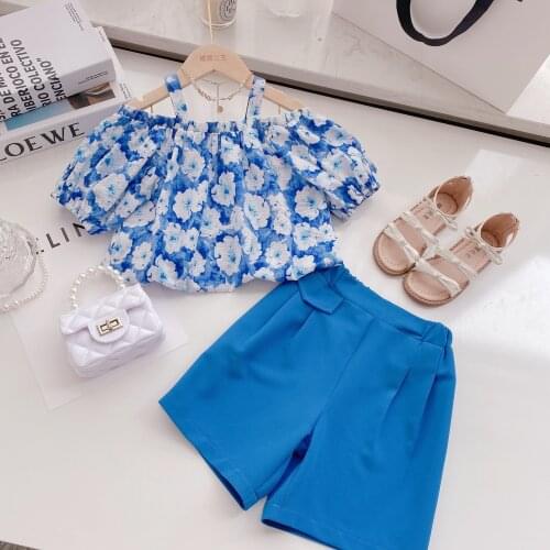 Girls clothing sets summer new children flower top and loose shorts 2pcs suits kids outfits wholesale