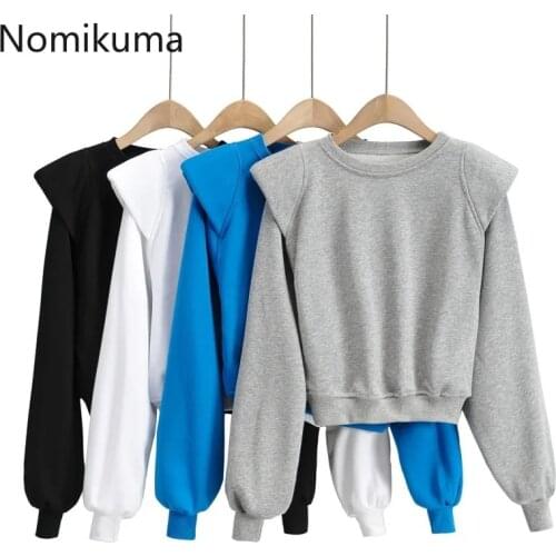 Nomikuma Korean Causal Solid Pullover Sweatshirt Patchwork Long Sleeve O-neck Women Hoodies 2021 Spring New Pullover Tops 6F867