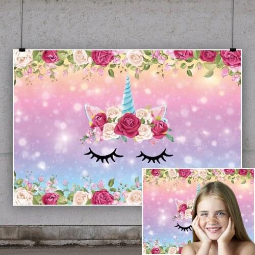 Colorful Roses Unicorn Girls Backdrops Artistic Photos Background Decorations for Kids Birthday Party Photography Props