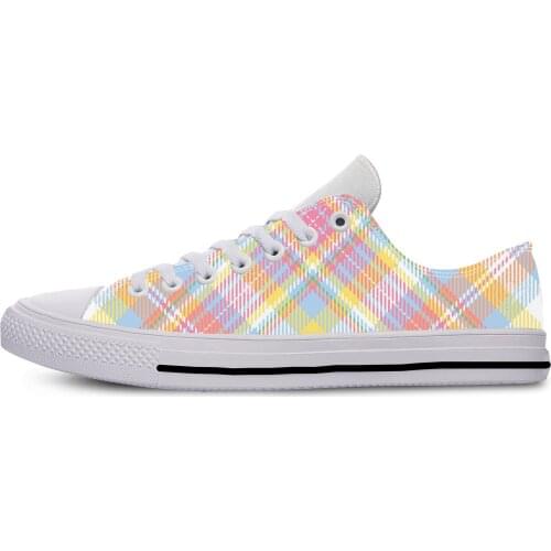 Hot Pastel Tartan Plaid Scottish Aesthetic Fashion Casual Cloth Shoes Low Top Breathable Lightweight 3D Print Men Women Sneakers
