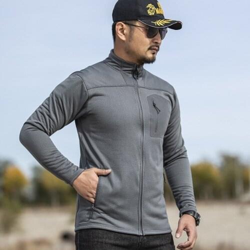 Mens Thin Plaid Fleece Jacket Spring Autumn Stand Collar Cardigan Coat Tops Lightweight Warm Outdoor Sports Tactical Jackets Man