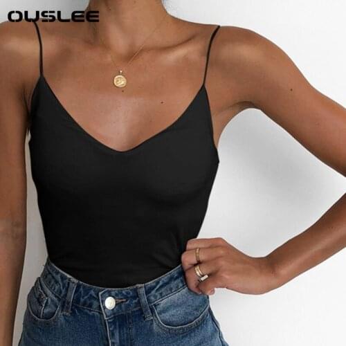 Ouslee Women Satin Thin Wild Solid Camis Vest Spaghetti Strap Top V-Neck Summer Sexy Strap Basic Tops Slim Sleeveless Camisole
