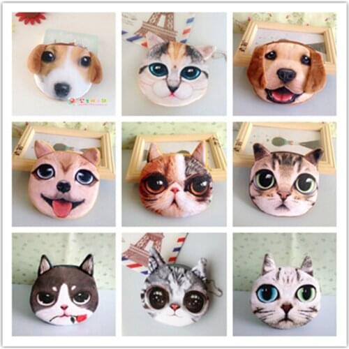 Mini Animal Face Zipper Wallet Bag Cat Dog Face Coin Purses Children Purse Plush Coins Pouch Girl Ladies 1PC